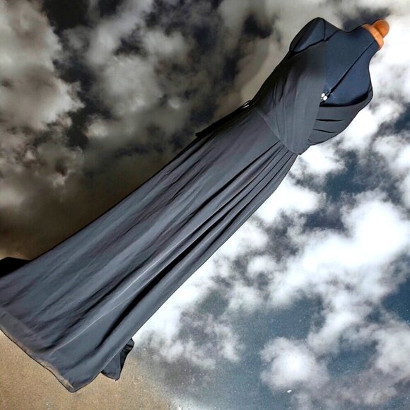 David's Bridal Blk Georgette Pleated Wrap Gown Sz 4 - Picture 1 of 14